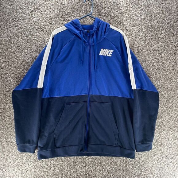 Nike Jacket Mens Extra Large Blue Cowl Neck Hoodie Sweatshirt Full Zip Casual - Picture 1 of 13